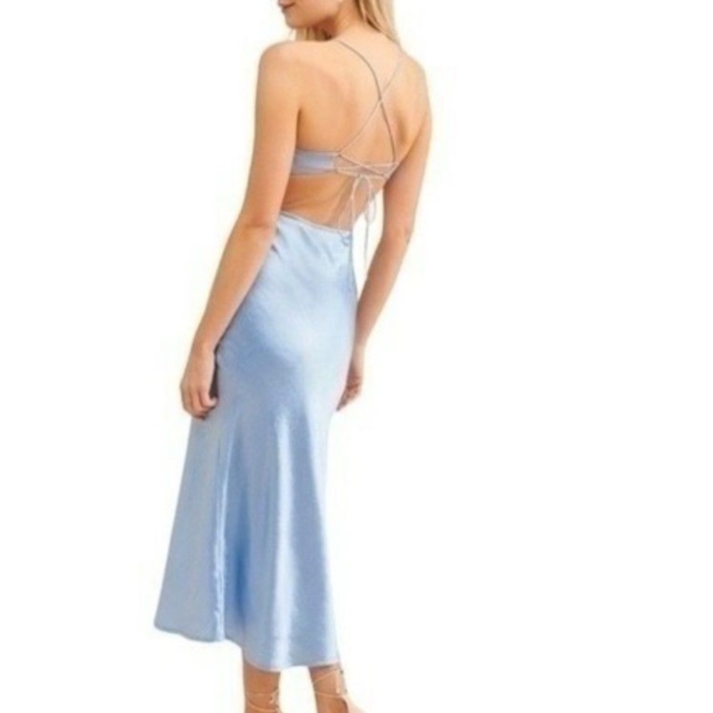 Rahi Bondi Jacie Cutout Blue Satin MIDI Dress NEW Large